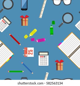 Vector Seamless School Office Supplies Pattern for background