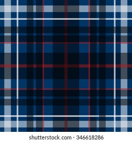 Vector seamless scottish tartan pattern in blue, black and white. British or irish celtic design for textile, clothes, fabric or for wrapping, backgrounds, wallpaper