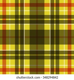 Vector seamless scottish tartan pattern in yellow, black, white and red. British or irish celtic design for textile, clothes, fabric or for wrapping, backgrounds, wallpaper