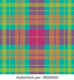 Vector seamless scottish tartan pattern in acid colors, turquoise, pistachio, pink, purple, blue. British or irish celtic design for textile, fabric or for wrapping, backgrounds, wallpaper, websites