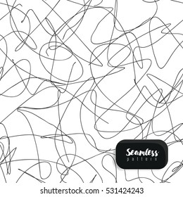 Vector seamless scribble pattern, made of lines. Black and white colors.
