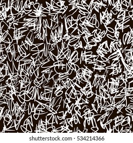 Vector seamless scribble pattern, made of chaotic lines. Black and white colors.