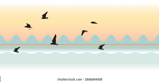 Vector seamless sea gulf on sea background. Vector art repeated pattern background for wrapper, fabric print and fashion design.