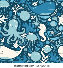 Vector seamless sea life pattern