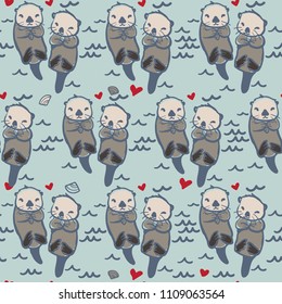 Vector Seamless Sea Otter Pattern