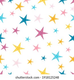 Vector seamless sea pattern with colorful starfish on white background. Summer pattern for textures, wallpaper,  textile, package design, fabric, wrap.