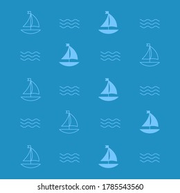 vector seamless sea pattern with cute cartoon sailing ship