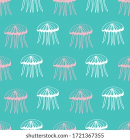 Vector seamless sea pattern with jellyfish. Tile texture with medusa. Underwater pattern. Editable.