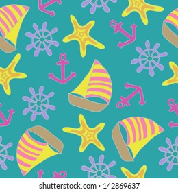 Vector seamless sea pattern. Marine background