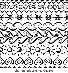 Vector seamless sea pattern with Nautical and sea symbols