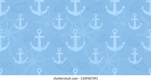 Vector seamless sea pattern with ship's wheel, anchor. Cartoon print. Vector illustration. Scrapbook paper, wrapping paper.
