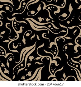 Vector seamless sea pattern with tropical fishes, jellyfishes