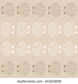 Vector seamless sea shell pattern illustration. Pearl scallop, oceanic or marine mollusk cockleshell fabric design.