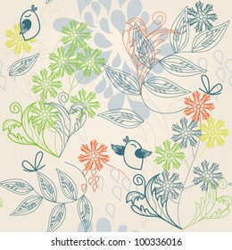 vector seamless  season flowers background