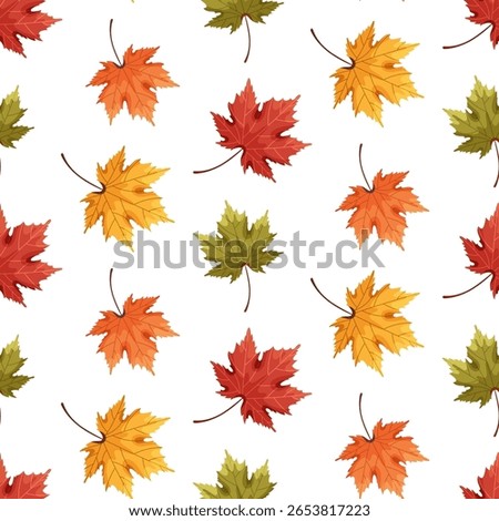 Vector seamless seasonal pattern with colorful autumn maple leaves, branches and plants. Fall season Thanksgiving design. Perfect for fabric, textile, wallpaper, decor, print and packaging of products