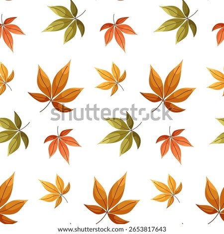 Vector seamless seasonal pattern with colorful autumn leaves, branches and plants. Fall season Thanksgiving design. Perfect for fabric, textile, wallpaper, decor, print and packaging of products.