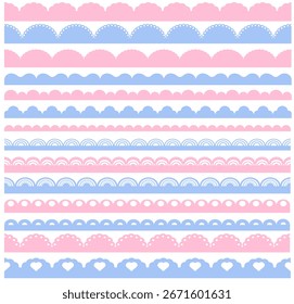 Conjunto sem emenda do vetor com borda irregular. Fronteiras e divisórias. Ornamento de preenchimento repetitivo. Elemento para seu design de fitas de textura