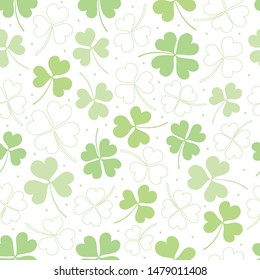 Vector Seamless Shamrock And Dot Pattern. Clover Pattern For Saint Patrick's Day. Clover Pattern With Three And Four Leaf.