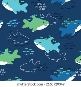 Vector Seamless Shark Pattern, Print For Boys Clothes Or Other Surfaces
