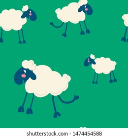 Vector seamless sheep color bright pattern. Animal funny illustration
