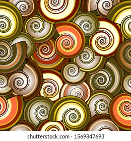 Vector seamless shell illustration many color different size patterns 3d drawing solid background fill