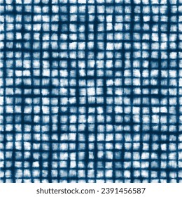 Vector Seamless Shibori Watercolor Indigo Tie Tejido Tela Tela Tela Tela Tela Azul Color Cuadrícula Blanco Pequeño