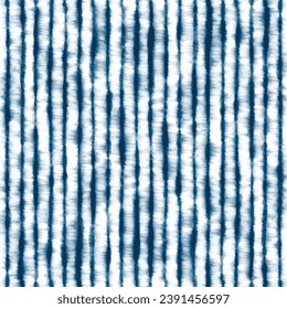 Vector Seamless Shibori Watercolor Indigo Tie Dye Fabric Pattern Texture Blue White Fine Small Stripe