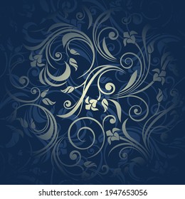 Vector seamless shining yellow floral pattern on a blue background.
