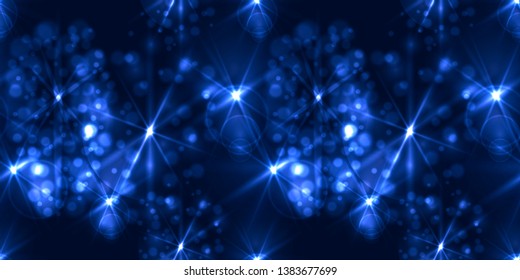 Vector Seamless Shiny Blue Background, Magic Lights in the Dark, Abstract Underwater World Backdrop.