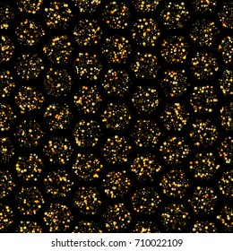 Vector seamless shiny modern background. Luxury starry night design. Golden confetti fall made of flickering circles. Good element for posters, banners, advertisements, cards, web, party disco print