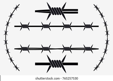 Vector Seamless Silhouette of Barbed Wire. Types and Different Variants