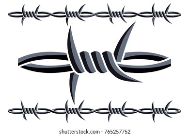 Vector Seamless Silhouette of Barbed Wire. Types and Different Variants