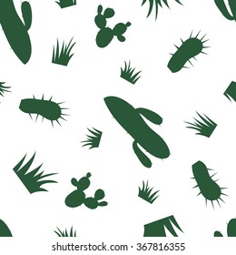 Vector seamless with a silhouette of grass and cactus - vector