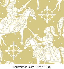 vector seamless silhouette pattern with medieval riders