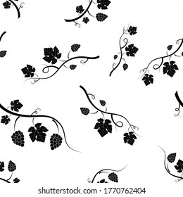 Vector seamless silhouette pattern of vine on a white background.