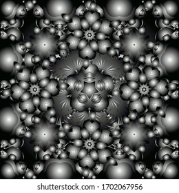 Vector seamless silver Christmas ornament pattern. Glittering background illustration on white, black and gray backdrop.