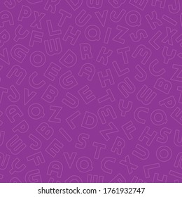 Vector seamless simple alphabet pattern with outline latin letters. Violet fashion unusual repeatable background. Bright minimalistic trendy design