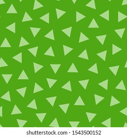 Vector seamless simple colorful pattern. Bright stylish texture with randomly disposed triangles. Repeating abstract minimalistic green background. Trendy childish print