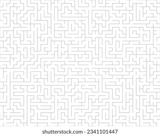 Vector seamless simple maze drawn using grey lines. Isolated on white background.