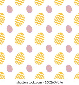 Vector seamless simple pattern with colored easter eggs on white background. Easter holiday background of doodle eggs. Hand drawn doodle egg.