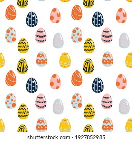 Vector seamless simple pattern with decorative eggs. Easter holiday background for printing on fabric, scrapbooking paper, gift wrap and wallpaper.
