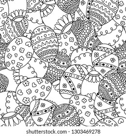 Vector seamless simple pattern with doodle easter eggs. Easter holiday background. Coloring page book