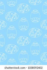 Vector seamless simple pattern with easter eggs. Easter holiday blue background of ornamental eggs