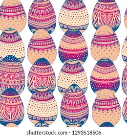 Vector seamless simple pattern with easter egg on white background. Easter holiday background of doodle eggs