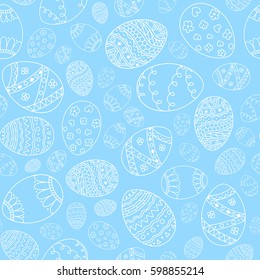 Vector seamless simple pattern with easter eggs. Easter holiday blue background of ornamental eggs