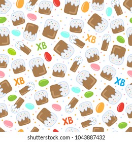 Vector seamless simple pattern with eggs, easter cake. Orthodox  Easter holiday colorful background for printing on fabric, paper for scrapbooking, gift wrap and wallpapers.