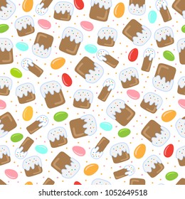 Vector seamless simple pattern with eggs, easter cake. Orthodox  Easter holiday colorful background for printing on fabric, paper for scrapbooking, gift wrap and wallpapers.