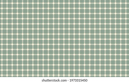 Vector seamless. Simple pattern with grid and mini circle of Hermann Grid illusion. For fabric print, tablecloth,pillow, t-shirt or other textile design. Greyish green, light cream color 