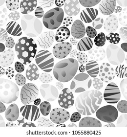 Vector seamless simple pattern with ornamental eggs. Black, white and grey eggs for printing on fabric, paper for scrapbooking, gift wrap and wallpapers.