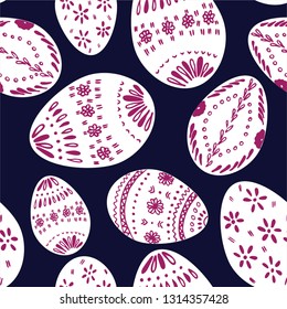 Vector seamless simple pattern with ornamental eggs. Easter holiday for printing on fabric, paper for scrapbooking, gift wrap and wallpapers